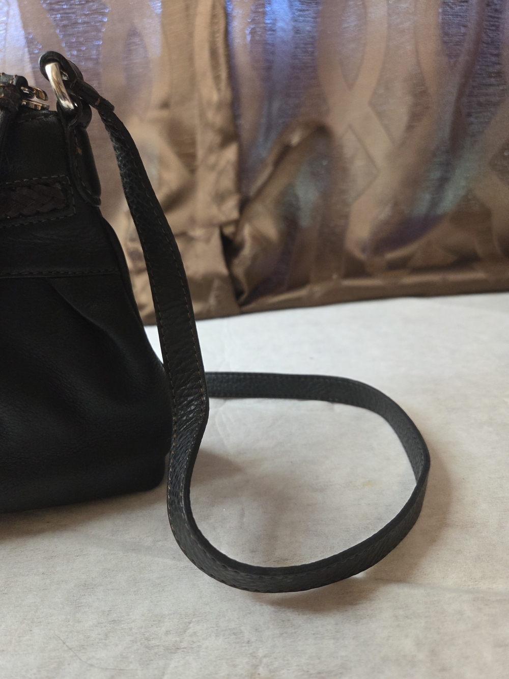 Brighton Black Leather Crossbody Bag with Brown Trim and Silver Accent - Picture 4 of 14